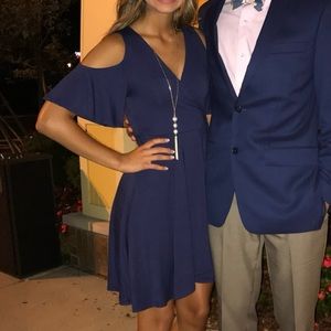 Blue cold shoulder dress